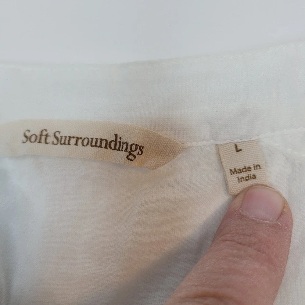 Soft Surroundings White‎ Embroidered Crochet Tunic Top Blouse Bohemian Large - Picture 4 of 7